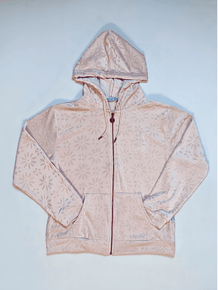 Casaco em veludo com capuz e fecho 