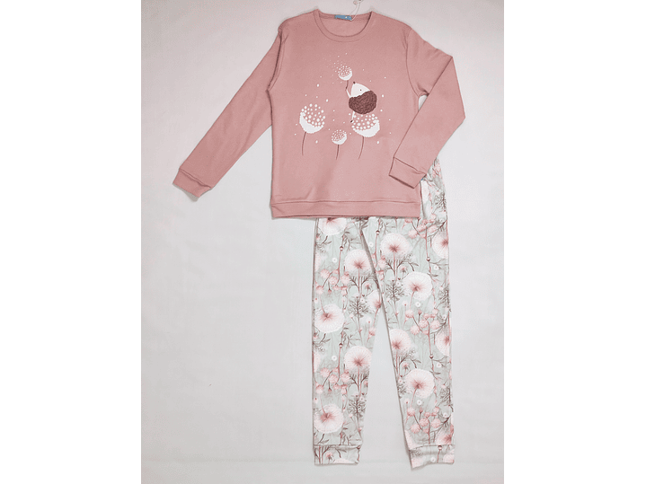 Pijama 100% Algodão Cardado com Estampado de Ouriço (rosa velho) 3
