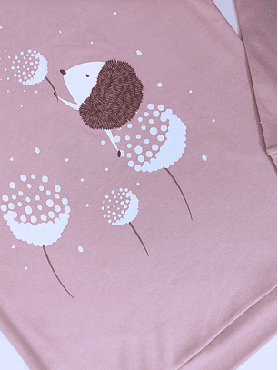 Pijama 100% Algodão Cardado com Estampado de Ouriço (rosa velho)
