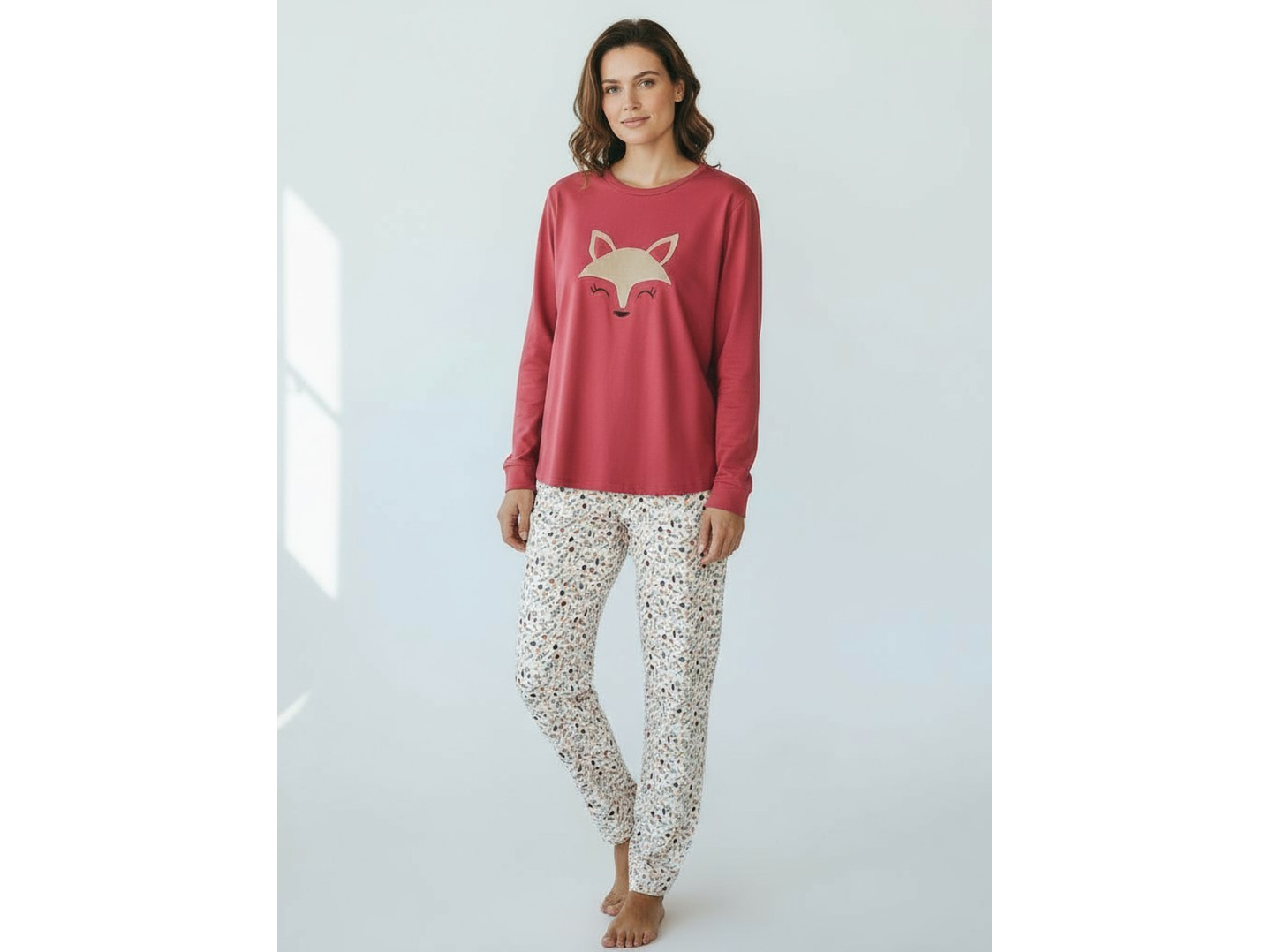 Pijama 100% Algodão Cardado com Bordado de Raposa 1