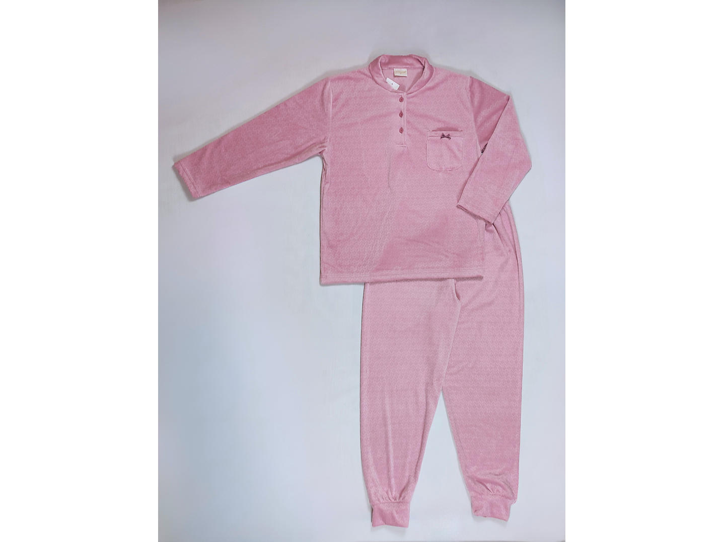 Pijama em Poliéster com Efeito Veludo e Malha Trabalhada 2