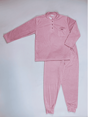 Pijama em Poliéster com Efeito Veludo e Malha Trabalhada