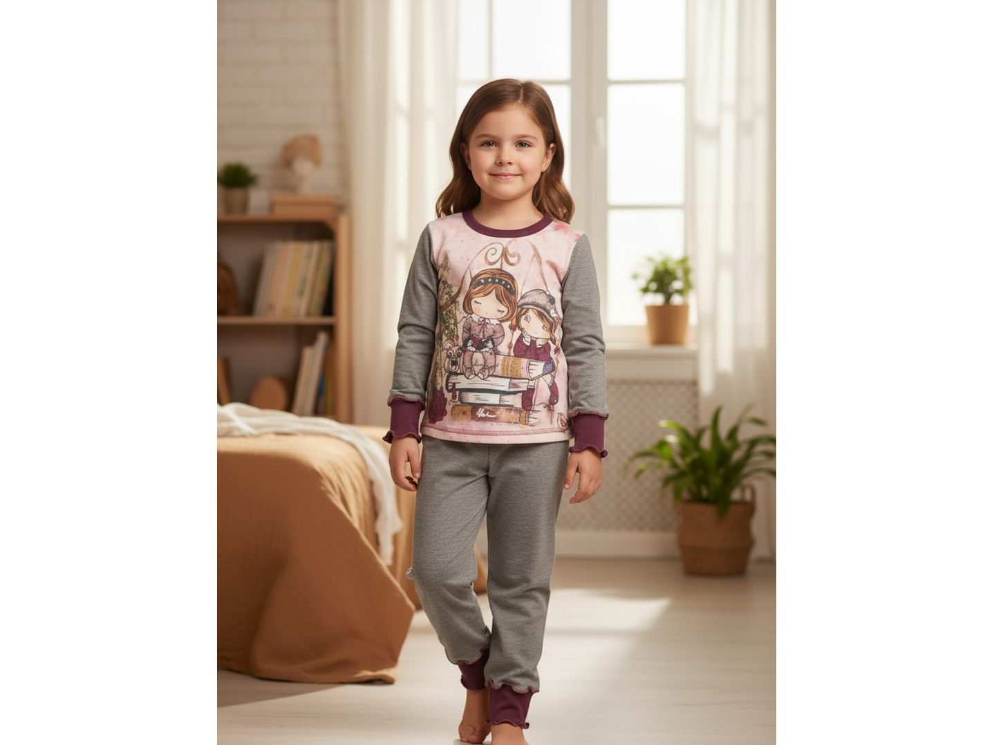 Pijama de Menina com Bonecas e Detalhes Brilhantes 1