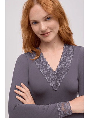 Camisola térmica de decote em bico