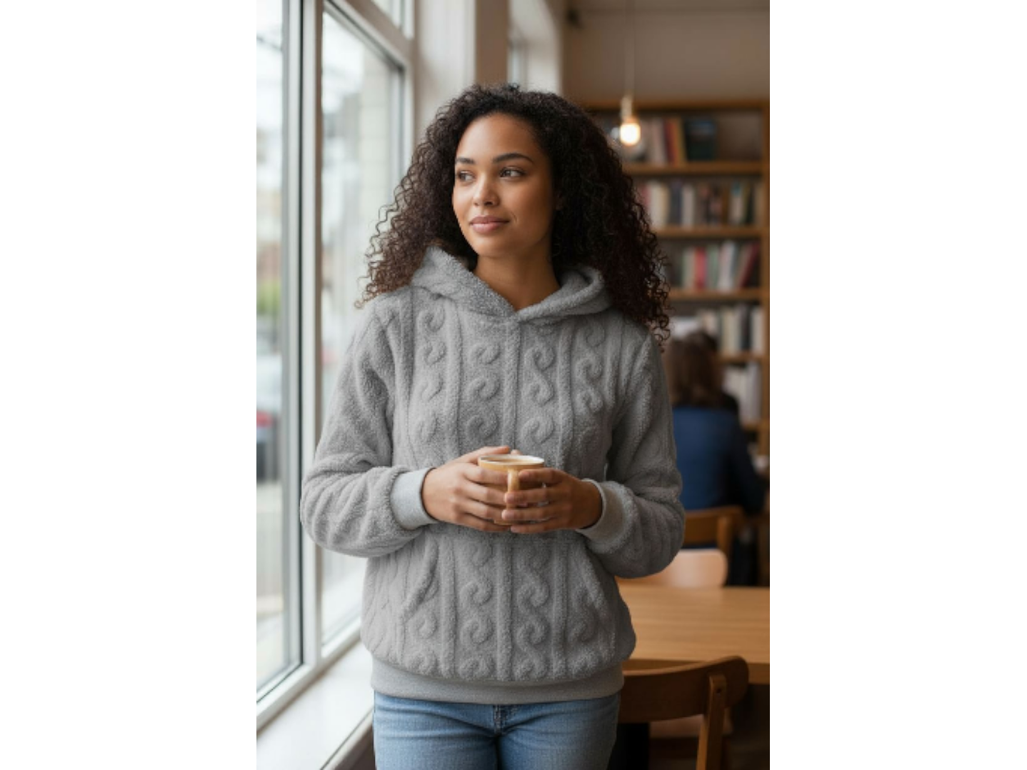 Camisola em coralina com capuz e bolso à canguru 1