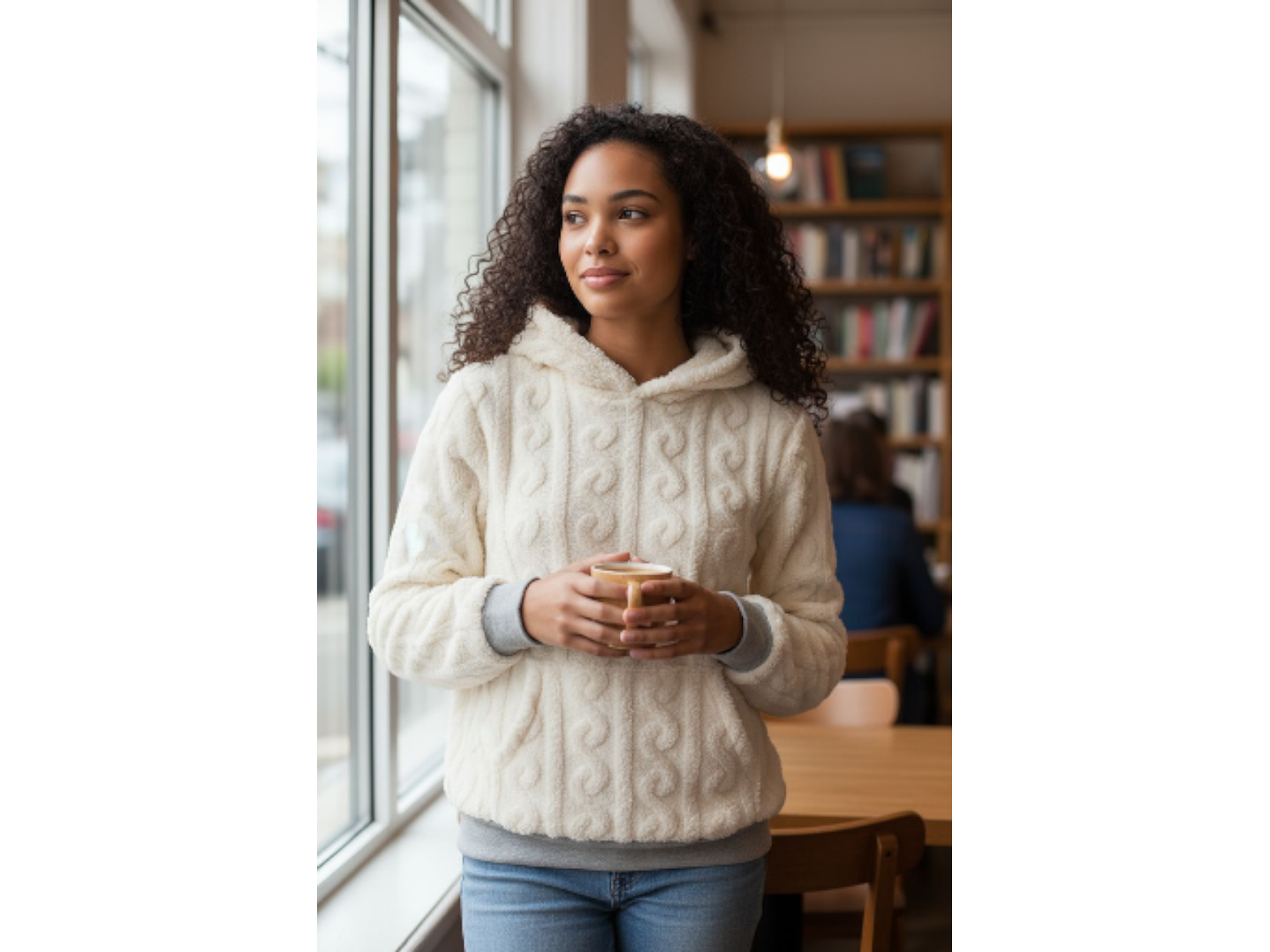 Camisola em coralina com capuz e bolso à canguru 2