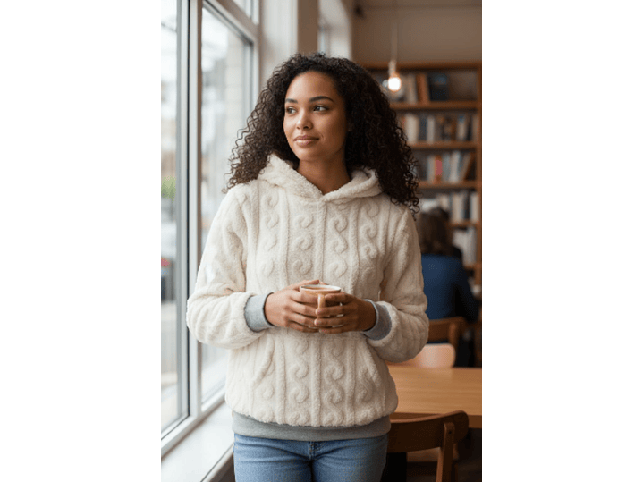 Camisola em coralina com capuz e bolso à canguru 2