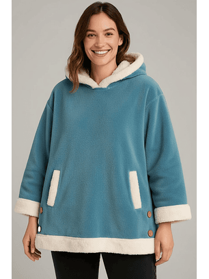 Poncho com capuz e bolsos