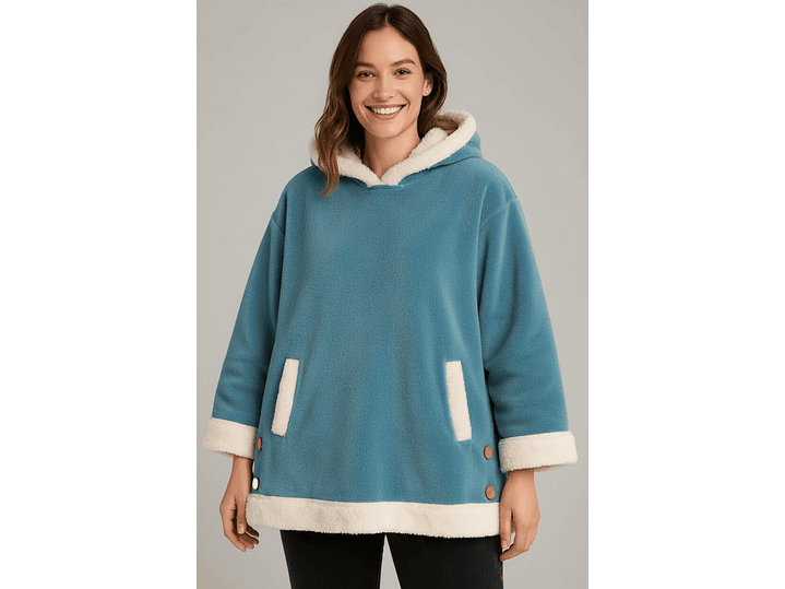 Poncho com capuz e bolsos 2