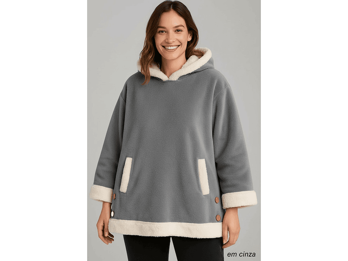 Poncho com capuz e bolsos 4