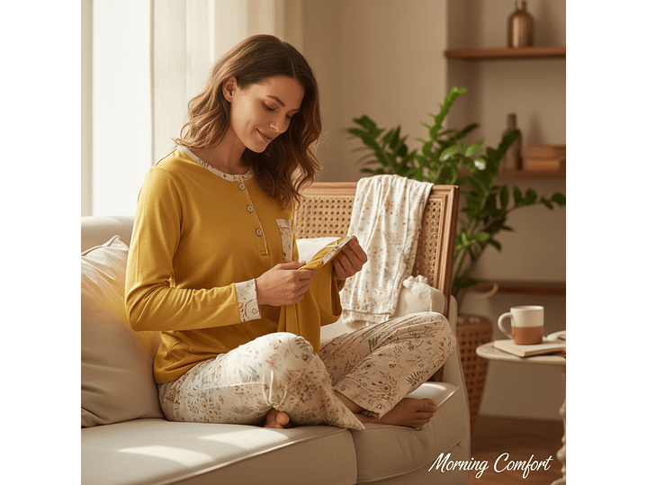 Pijama em algodão - amarelo torrado 1