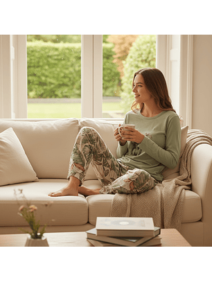 Pijama verde com Elefante e Calças Tropicais 