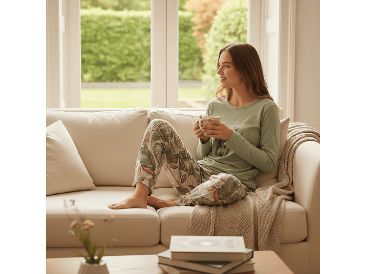 Pijama verde com Elefante e Calças Tropicais  1