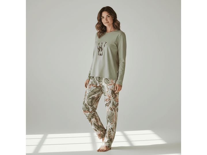 Pijama verde com Elefante e Calças Tropicais  3