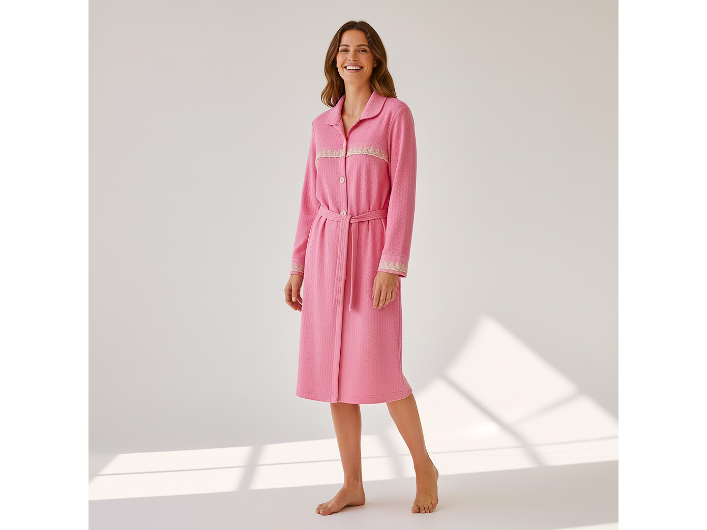 Robe de mulher em algodão com botões e cinto 1