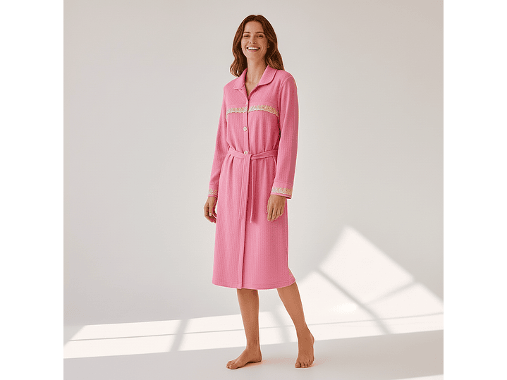 Robe de mulher em algodão com botões e cinto 1