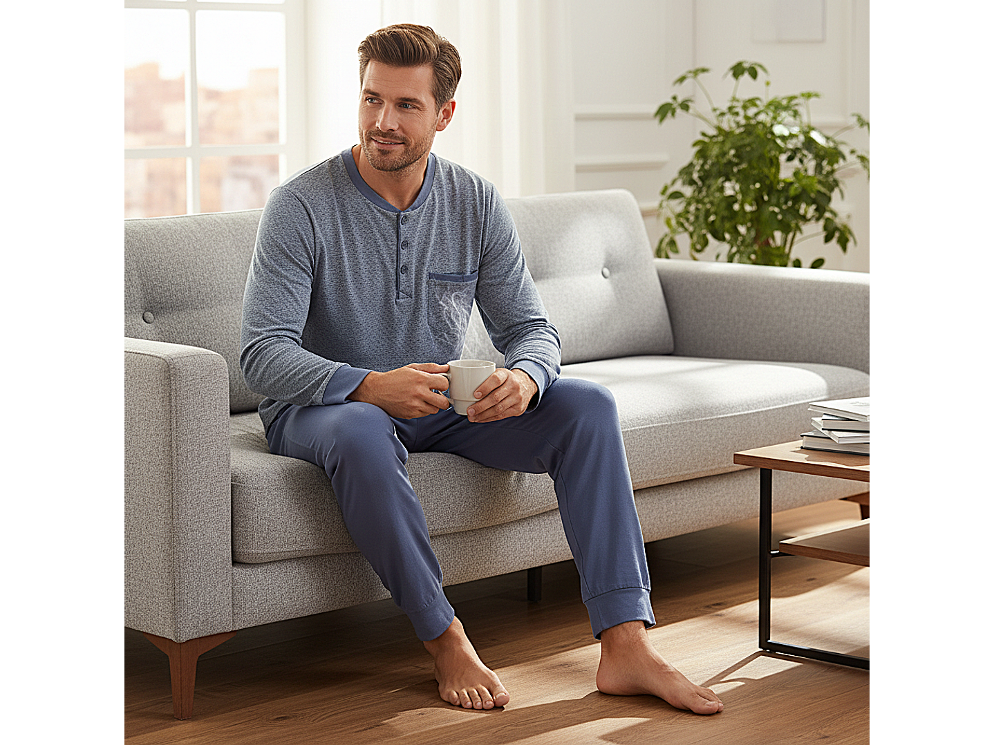 Pijama de homem em algodão - azul indigo 3