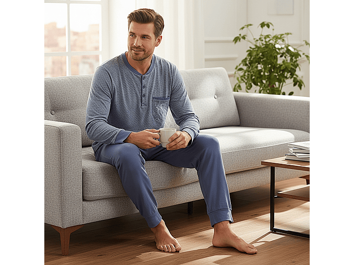 Pijama de homem em algodão - azul indigo 3