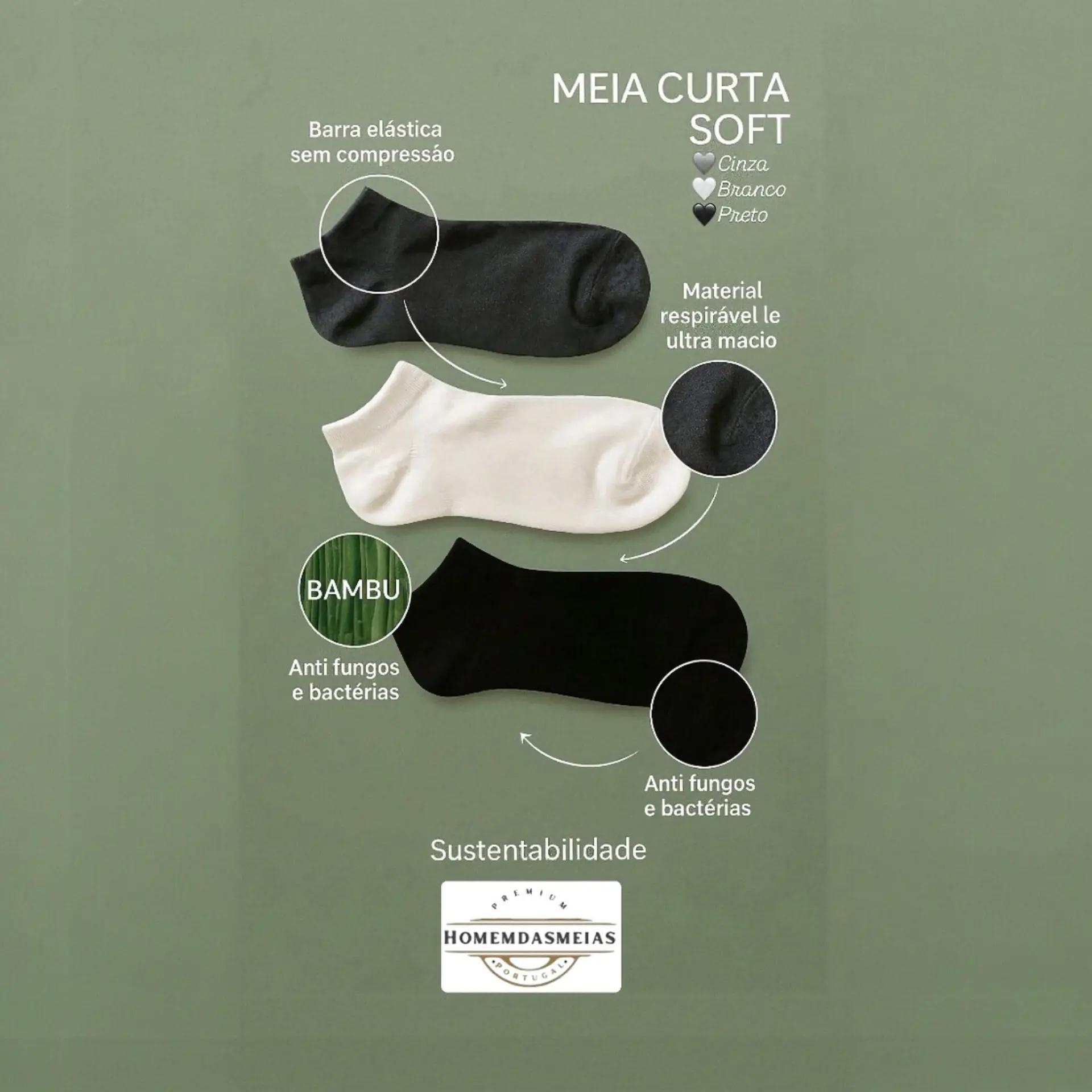 Meia baixa em fibra de bambu - Pack de 3 4