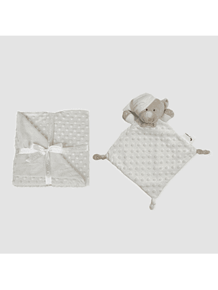 Manta + doudou em tecido topitos - branco