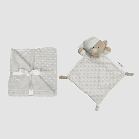 Manta + doudou em tecido topitos - branco