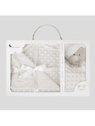 Manta + doudou em tecido topitos - branco