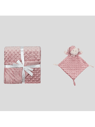 Manta + doudou em tecido topitos - rosa maquilhagem