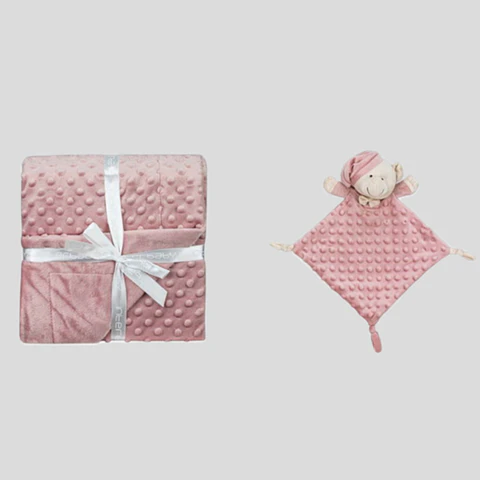 Manta + doudou em tecido topitos - rosa maquilhagem