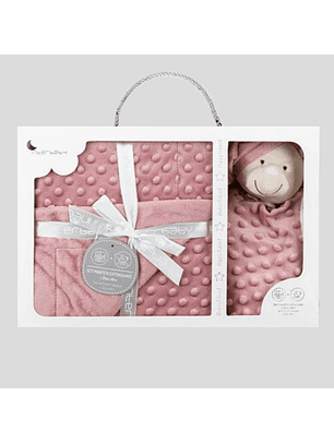 Manta + doudou em tecido topitos - rosa maquilhagem