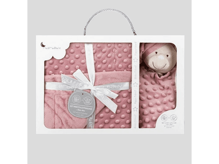 Manta + doudou em tecido topitos - rosa maquilhagem 2
