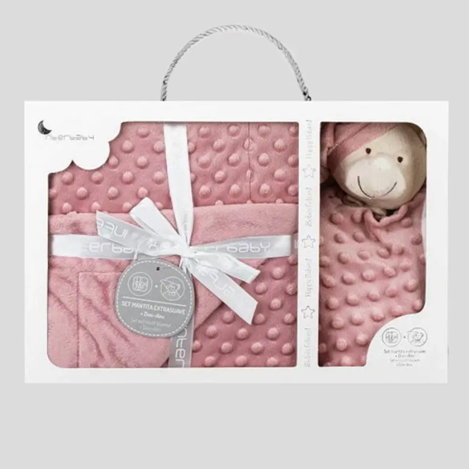 Manta + doudou em tecido topitos - rosa maquilhagem 2