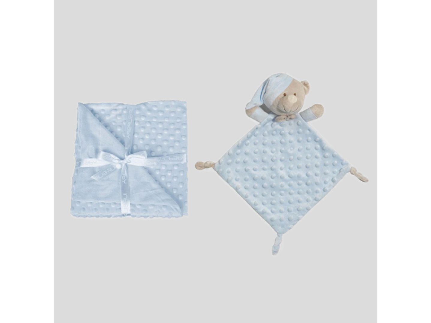 Manta + doudou em tecido topitos - azul claro 1