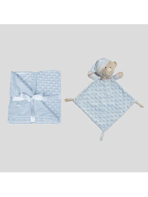 Manta + doudou em tecido topitos - azul claro