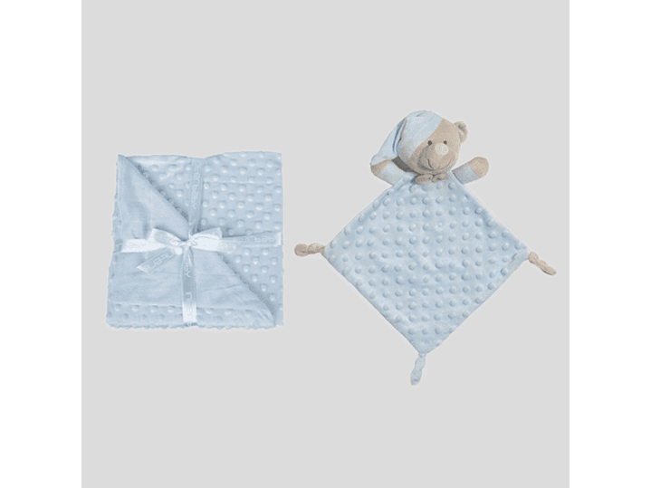Manta + doudou em tecido topitos - azul claro 1