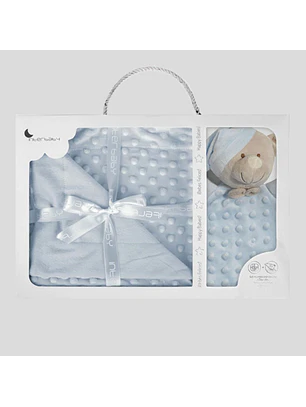 Manta + doudou em tecido topitos - azul claro