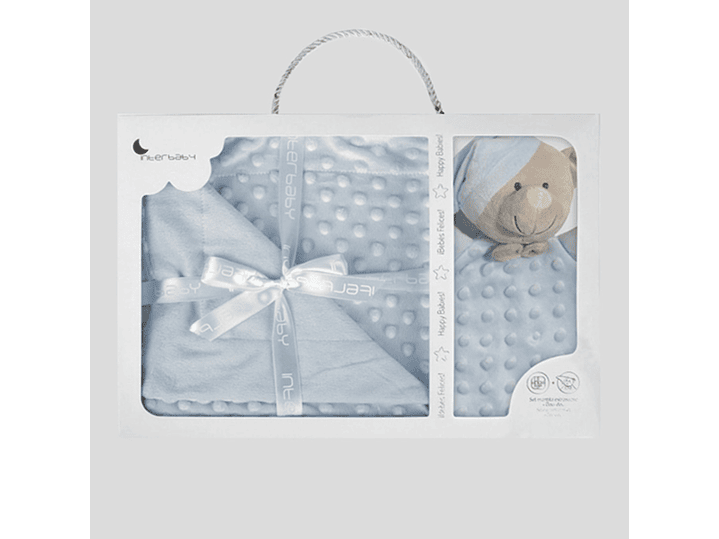 Manta + doudou em tecido topitos - azul claro 2