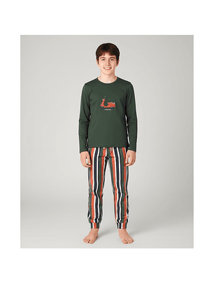 Pijama de Menino 100% Algodão com Scooter – Calças às Riscas | Fabricado em Portugal