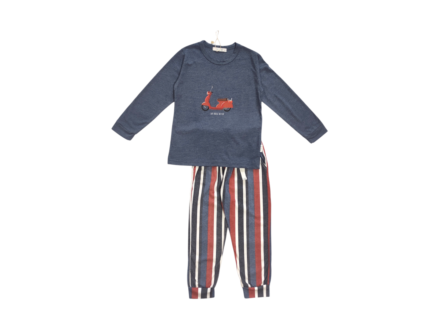 Pijama de Menino azul 100% Algodão com Scooter – Calças às Riscas | Fabricado em Portugal 3