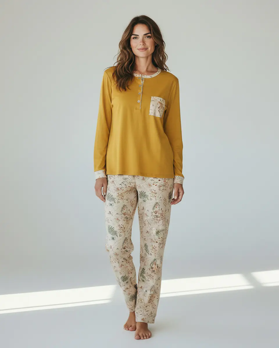 Pijama em algodão - amarelo torrado 1