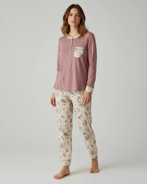 Pijama de mulher 100% algodão - rosa velho