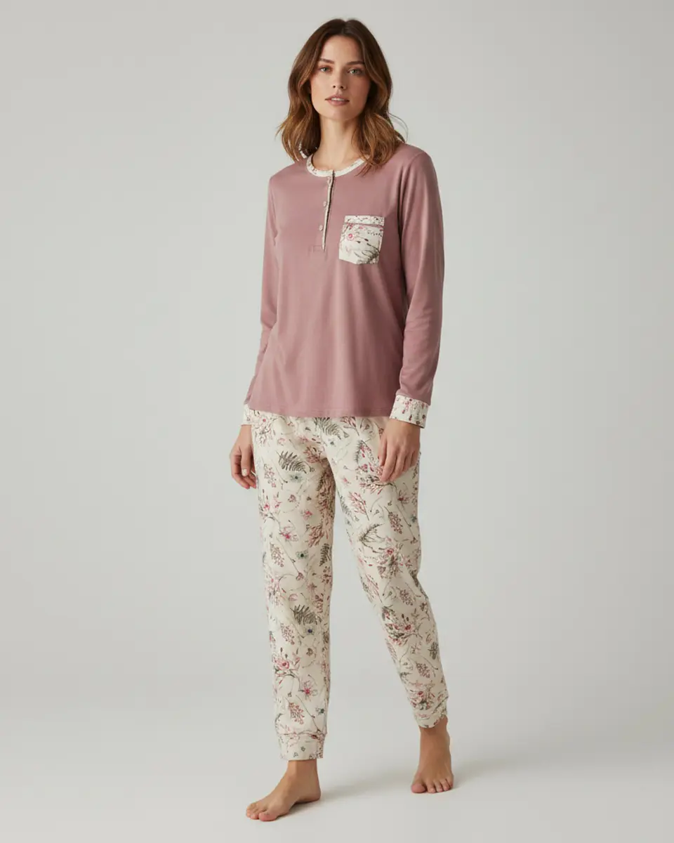 Pijama em algodão - rosa velho 1