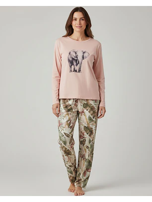 Pijama Rosa Velho com Elefante e Calças Tropicais