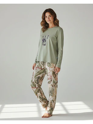 Pijama verde com Elefante e Calças Tropicais 