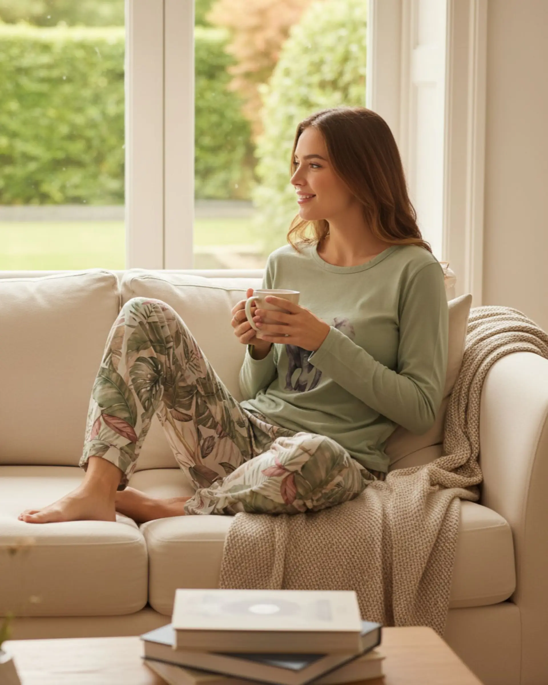 Pijama verde com Elefante e Calças Tropicais  2
