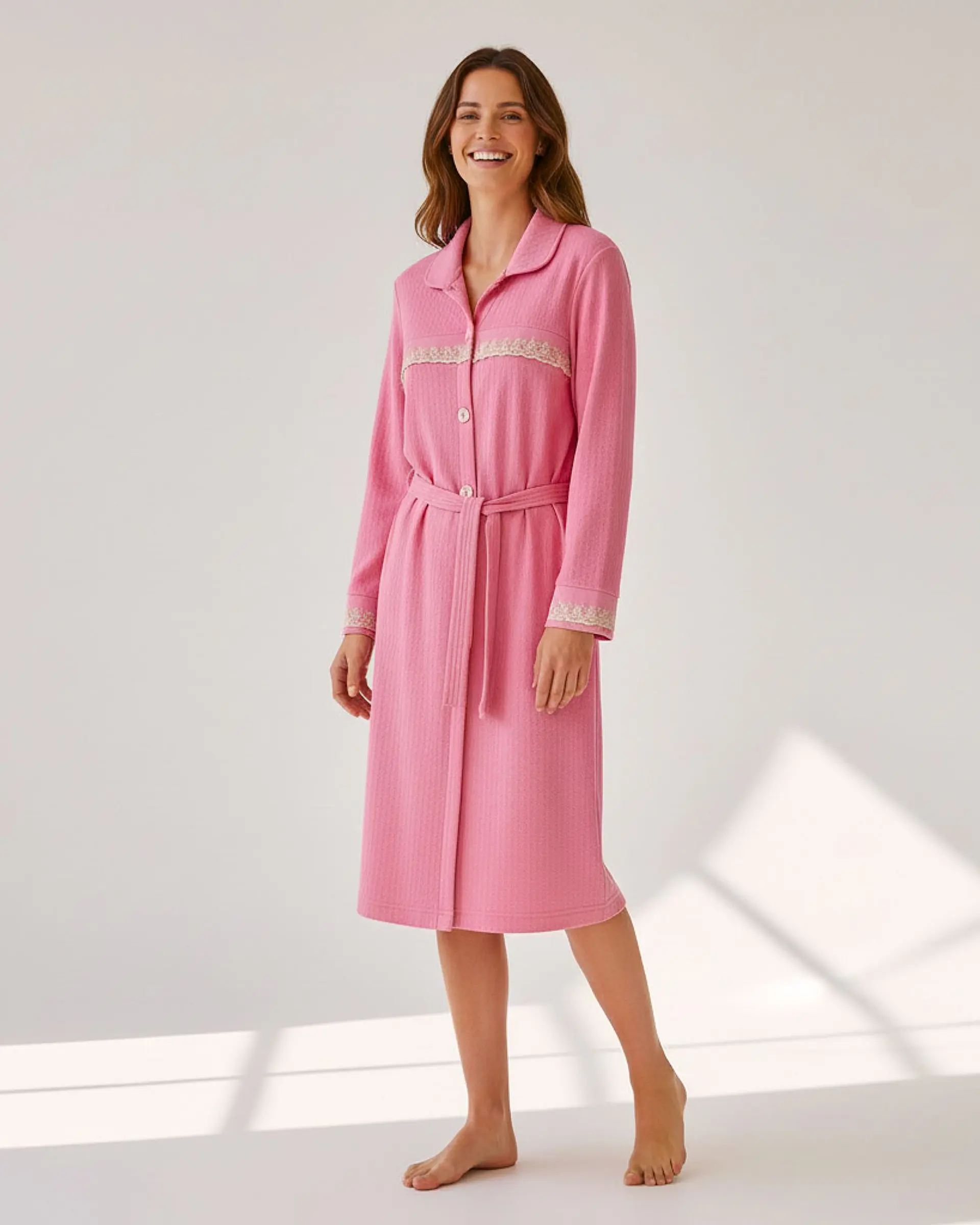 Robe de mulher em algodão com botões e cinto 1