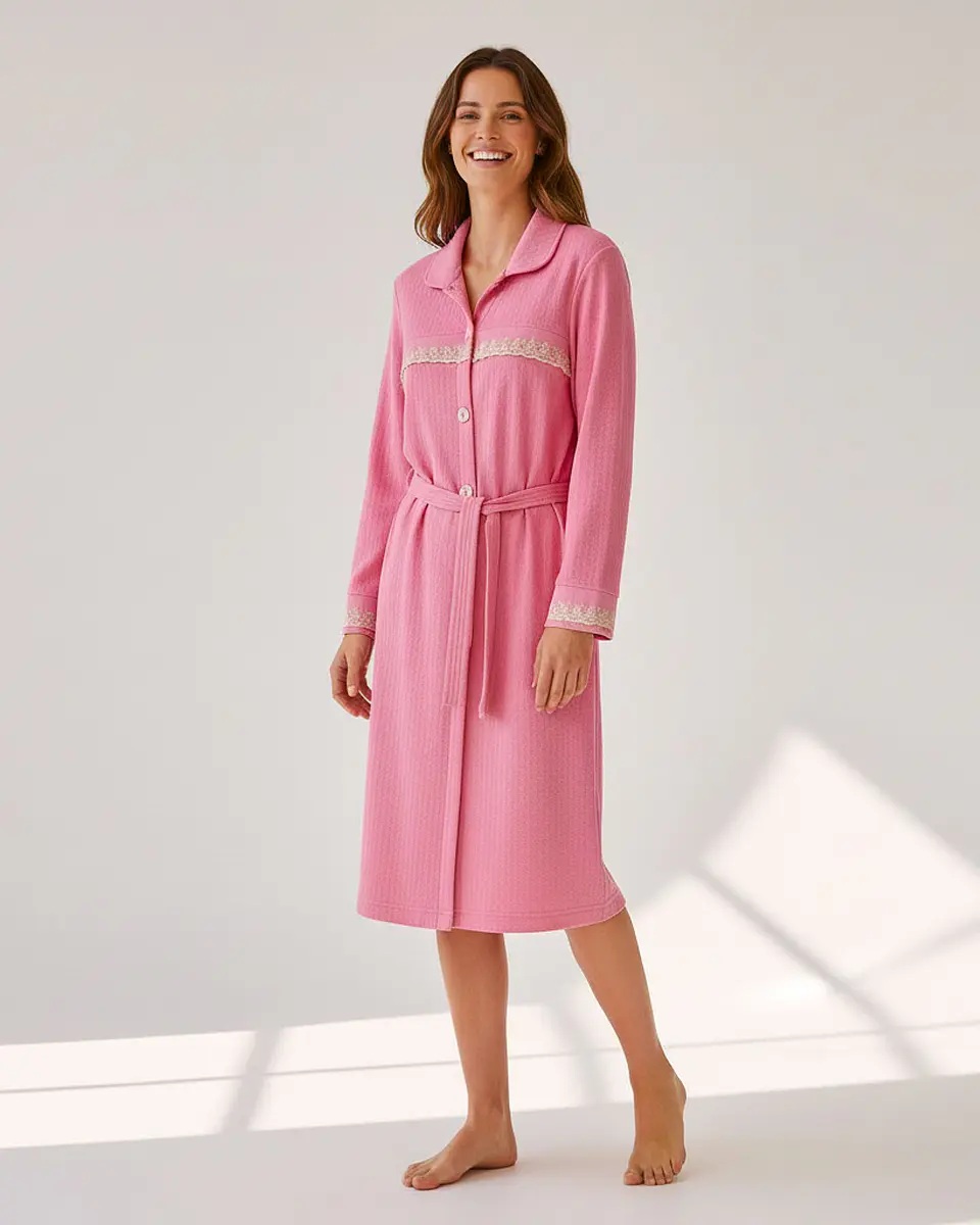 Robe de mulher em algodão com botões e cinto 1