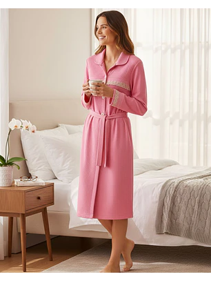 Robe de mulher em algodão com botões e cinto