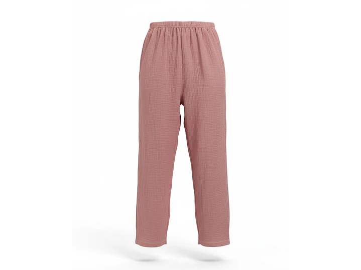 Pijama de Mulher em Musselina Fluida com Botões - rosa 3