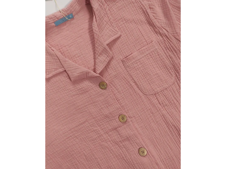 Pijama de Mulher em Musselina Fluida com Botões - rosa 4