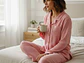 Pijama de Mulher em Musselina Fluida com Botões - rosa - Thumbnail 2